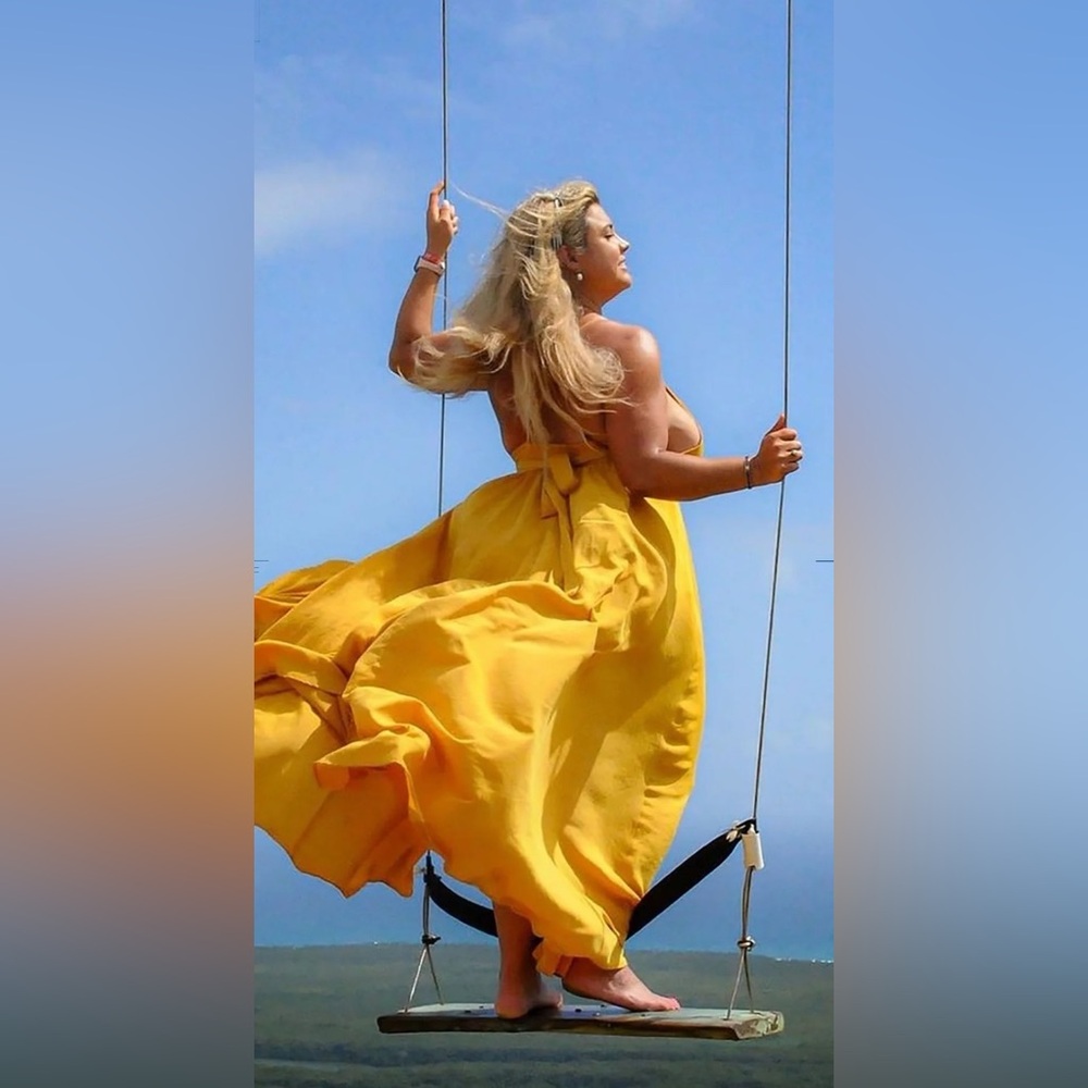 Fashion Nova River Flow Mustard Yellow V-Neck Tie-Waist Maxi Dress - Picture 5 of 10